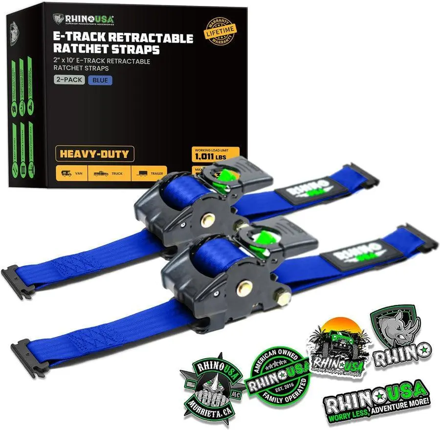 Rhino Usa Retractable Ratchet Straps (2Pk 2Inx10ft) (Blue) | Td-Rsre2x10-Blu-R 1