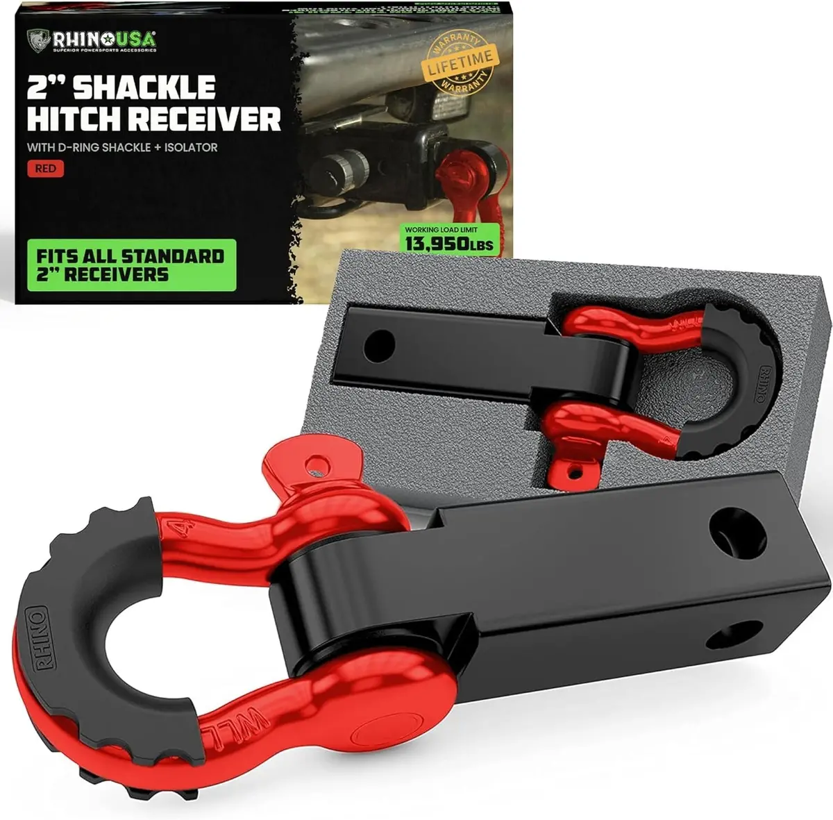 Rhino Usa Shackle Hitch Receiver W/ D-Ring (Red) | Rg-Hthitch2-Red 1