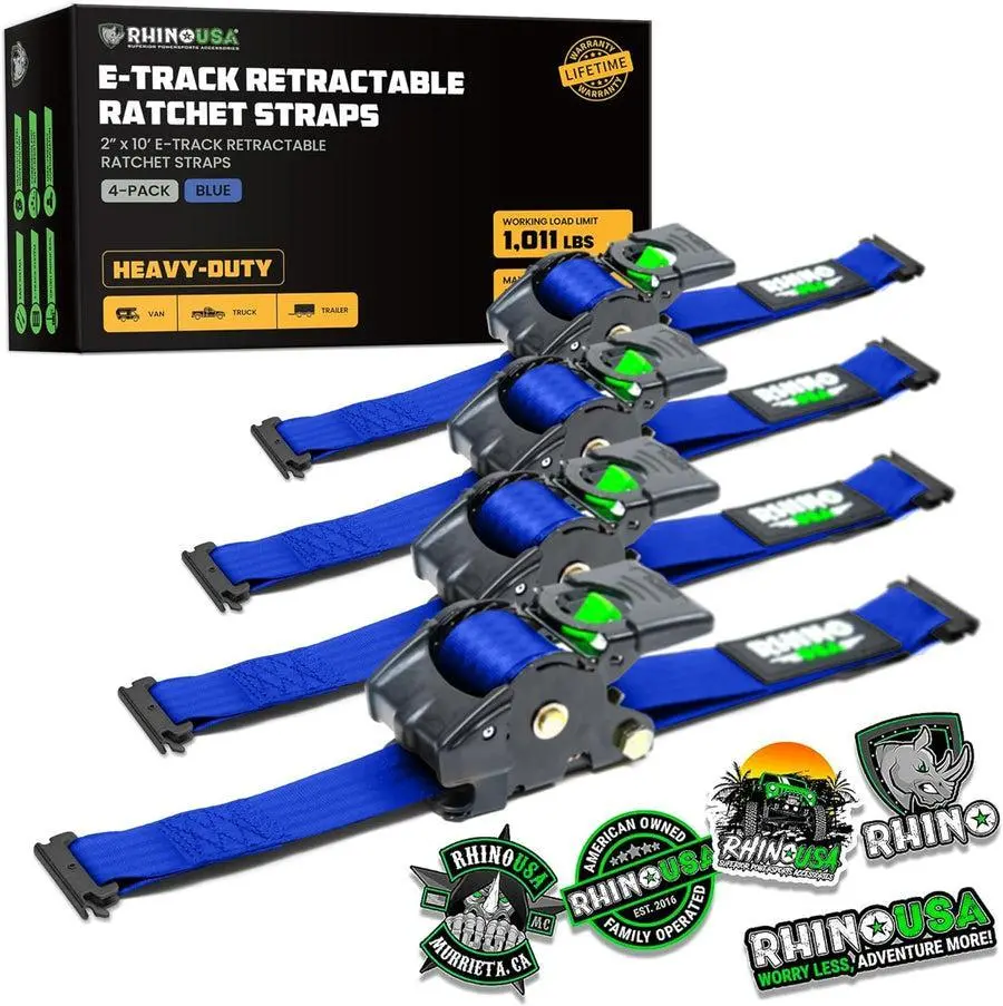 Rhino Usa Retractable E-Track Ratchet Straps (4 Pack, 2Inx10ft) (Blue) | Td-Rsre2x10-Etrk-4Blu 1