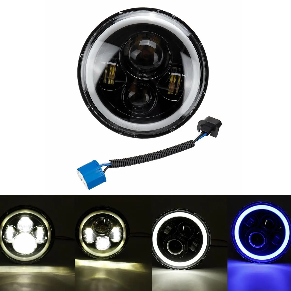 7Inch Round Led Headlights Blue Halo Ring Angel Eyes For Jeep Wrangler Jk Tj Lj Cj 1