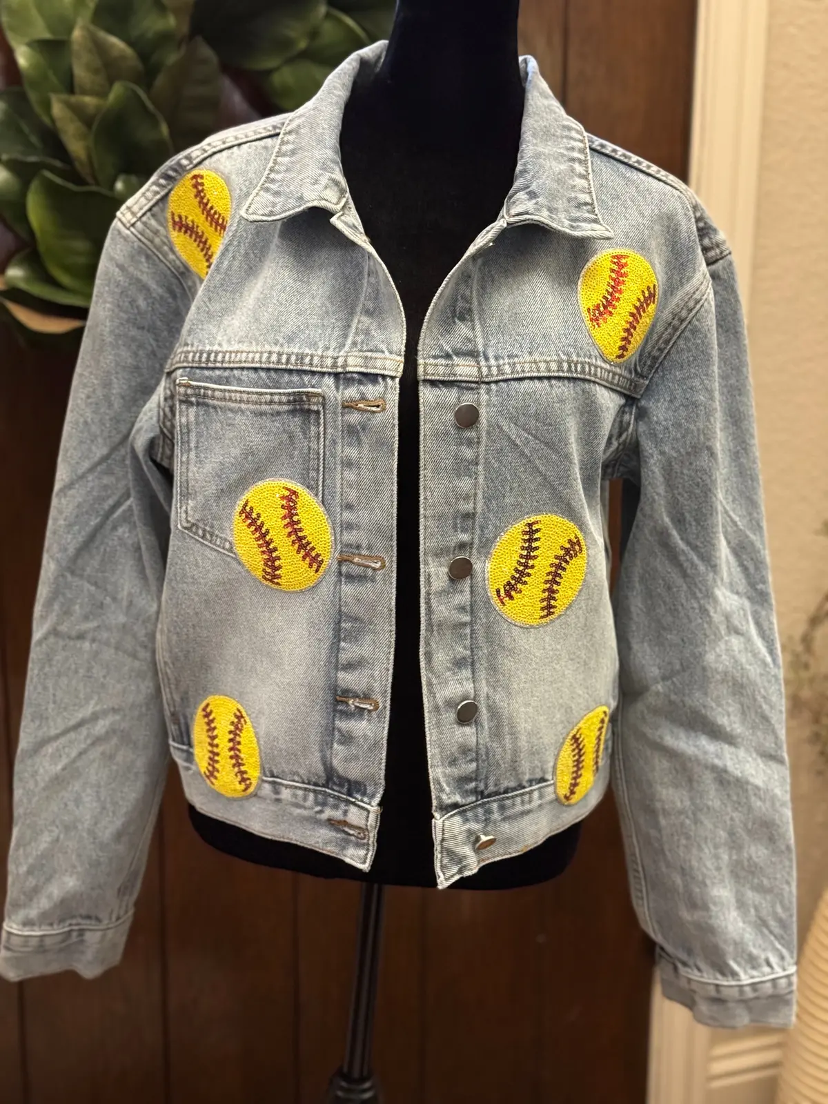 Sequined Softball Denim Jacket 1