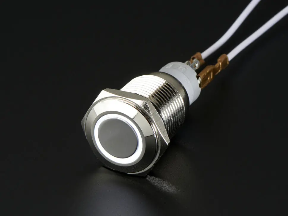 Rugged Metal On/Off Switch With White Led Ring - 16Mm White On/Off 1
