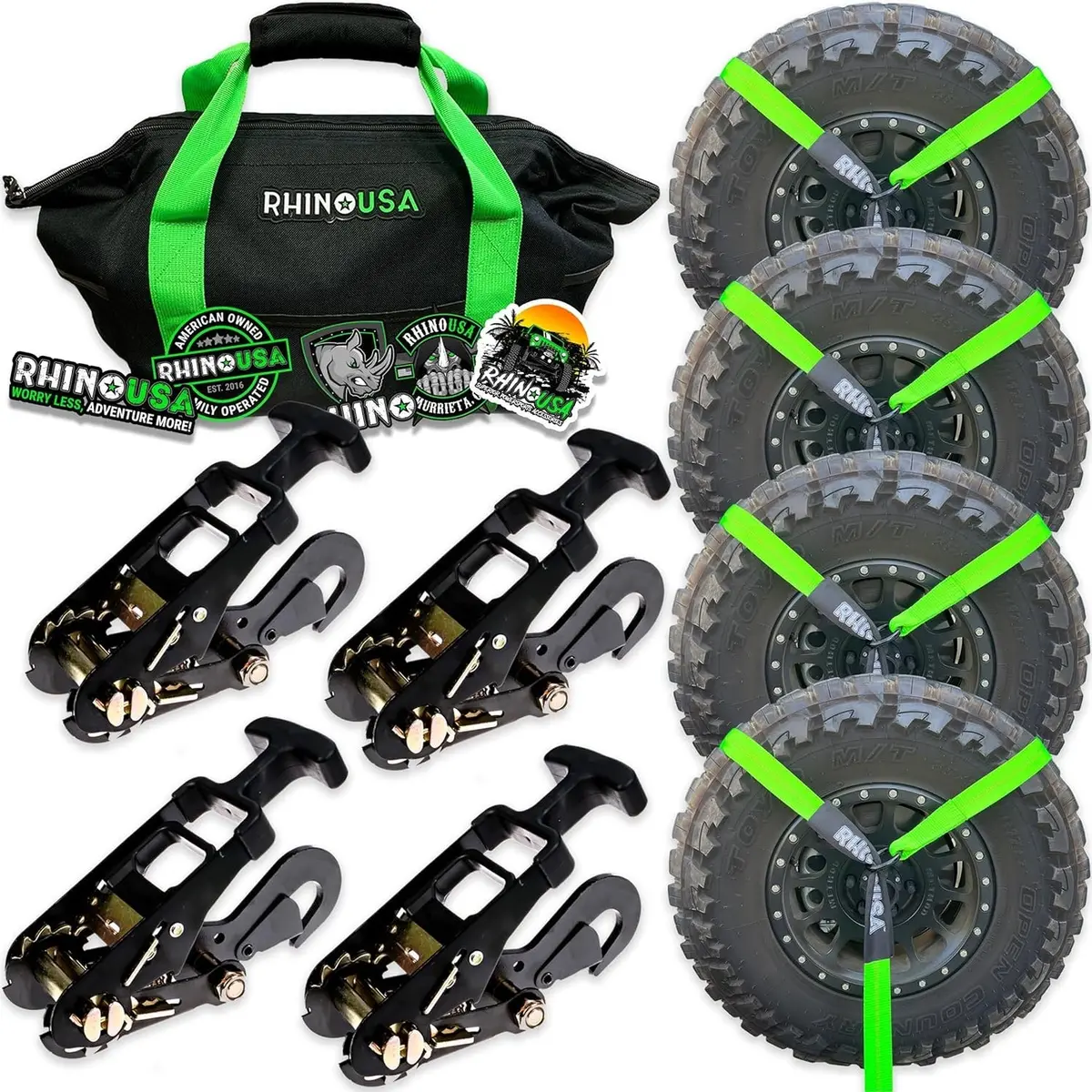 Rhino Usa Lasso Straps; Basket Straps - Green - Snap Hook | Td-Vslasso-Grn-Snap 1