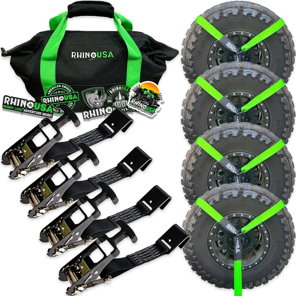 Rhino Usa Lasso Straps; Basket Straps - Green - Flat Hook | Td-Vslasso-Grn-Flat 1