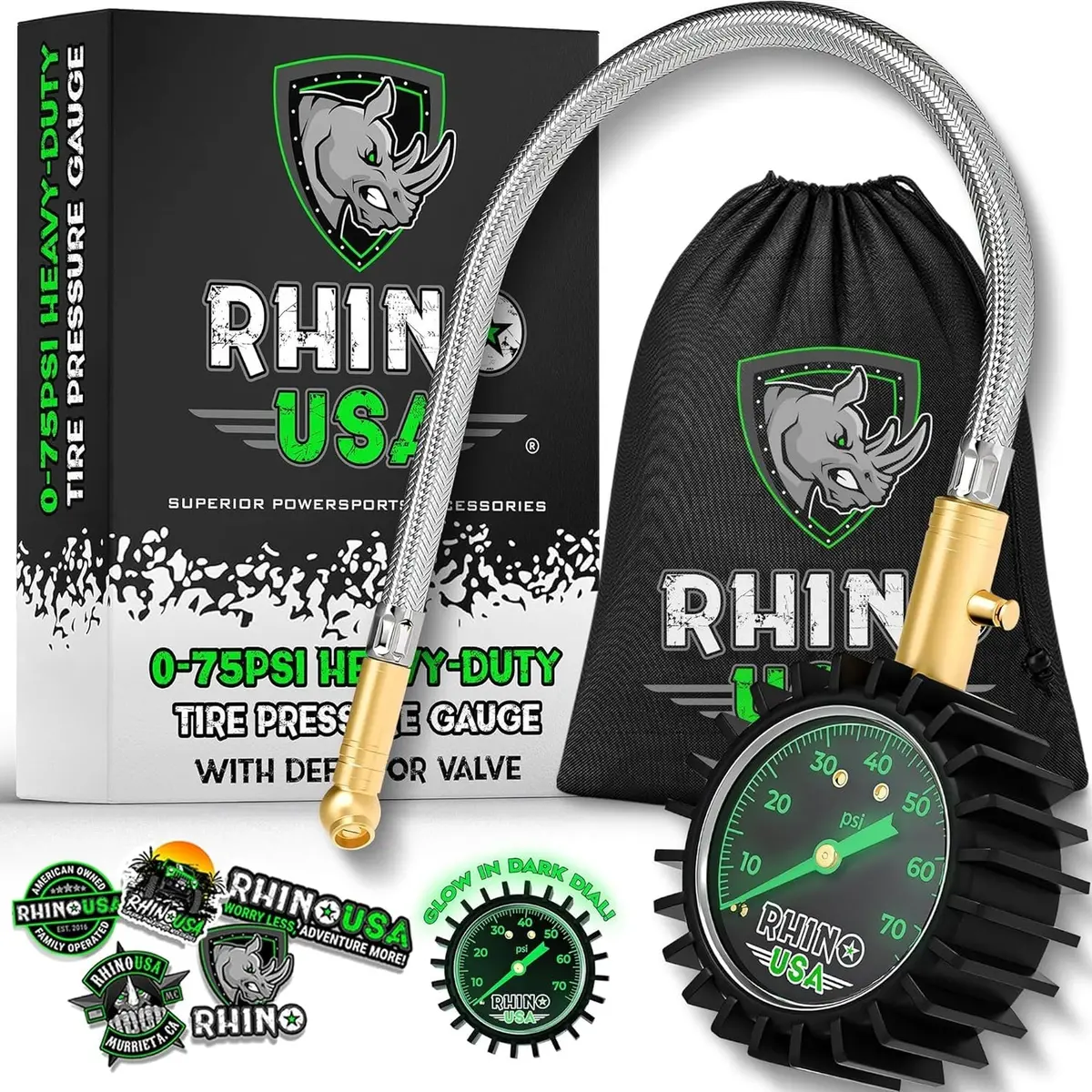 Rhino Usa 75 Psi Analog Heavy Duty Tire Pressure Gauge | Grla-Gauge-75 1