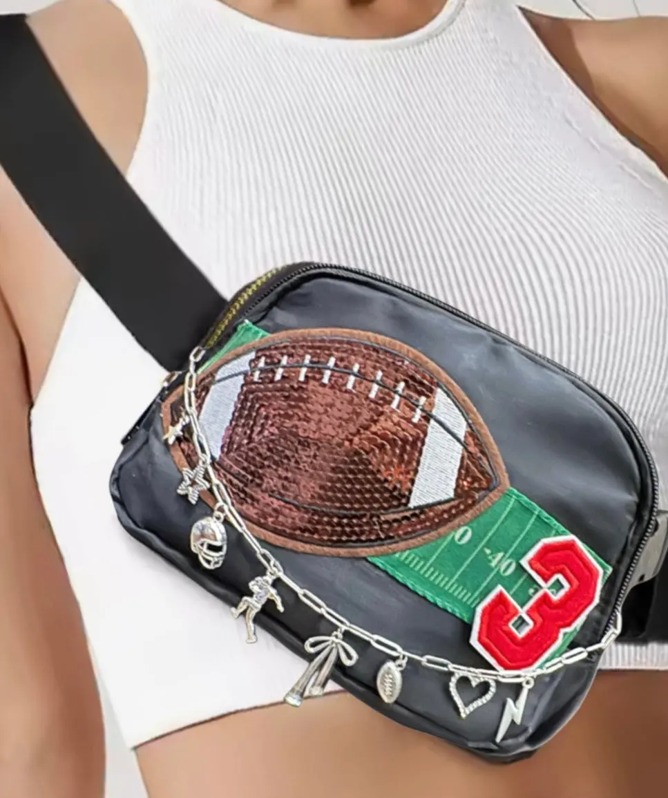 Custom Number Football Fanny Pack With Silver Charm Chain 1