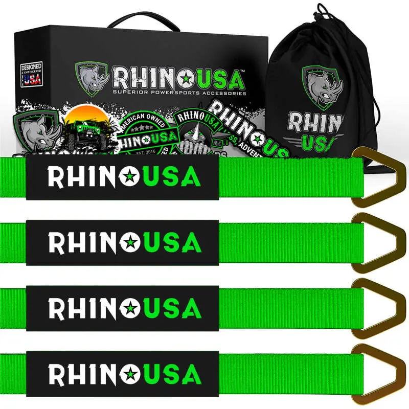 Rhino Usa Axle Tie Down Straps (4-Pack) 2In X 38In - Green | Rno-Axlestraps-Grn 1