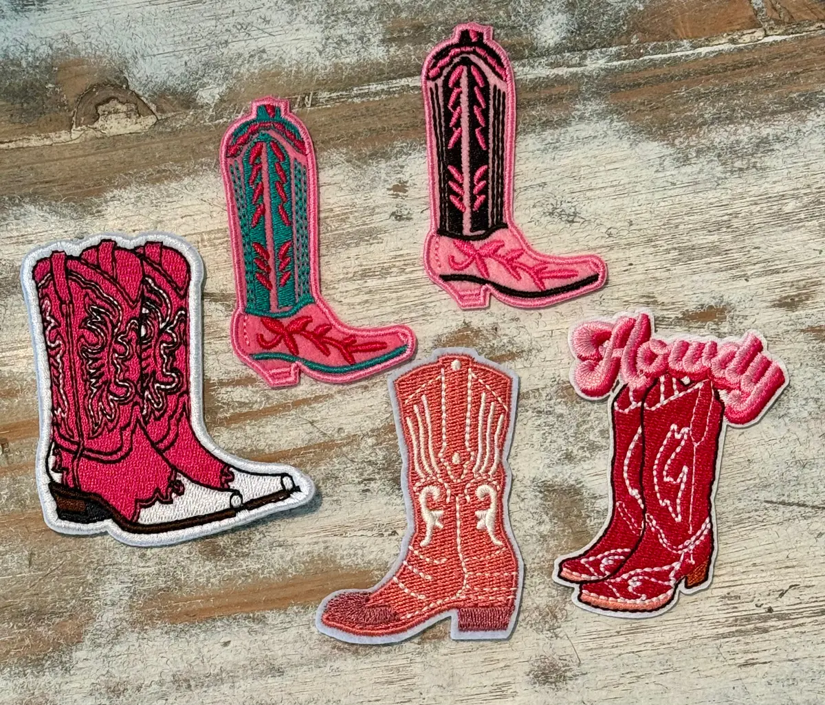 Pink Cowboy Boot Iron On Patches 1