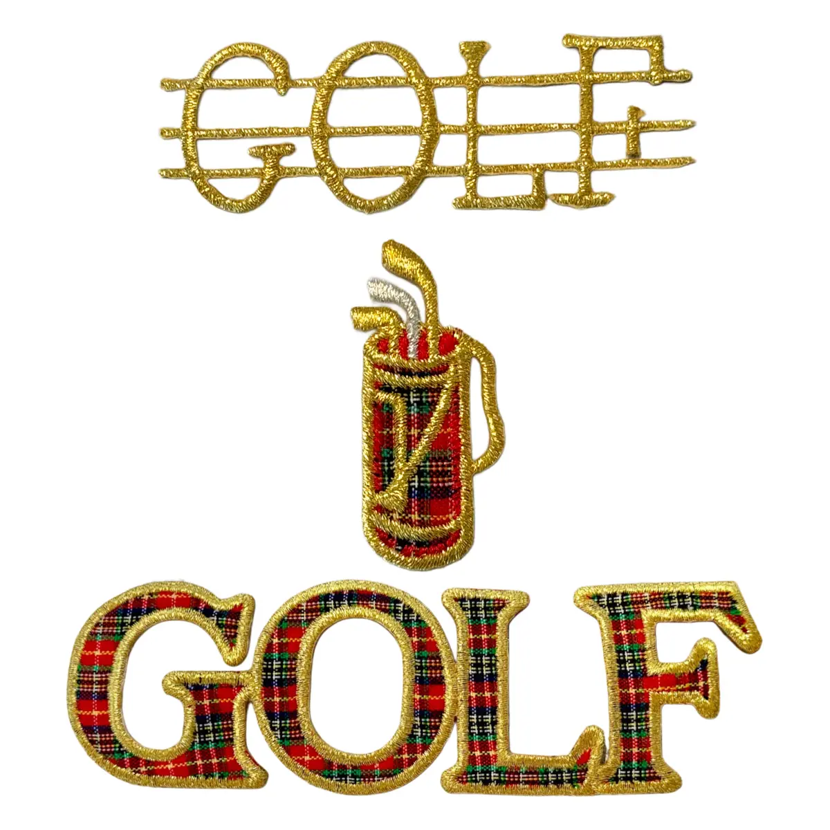 Gold & Plaid Golf Iron On Patches 1