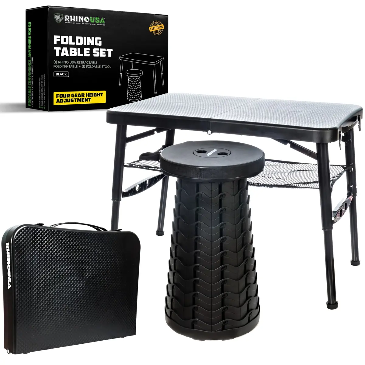 Rhino Usa Portable Camping Table And Stool (Black) | Ca-Frtabstl-Blk 1