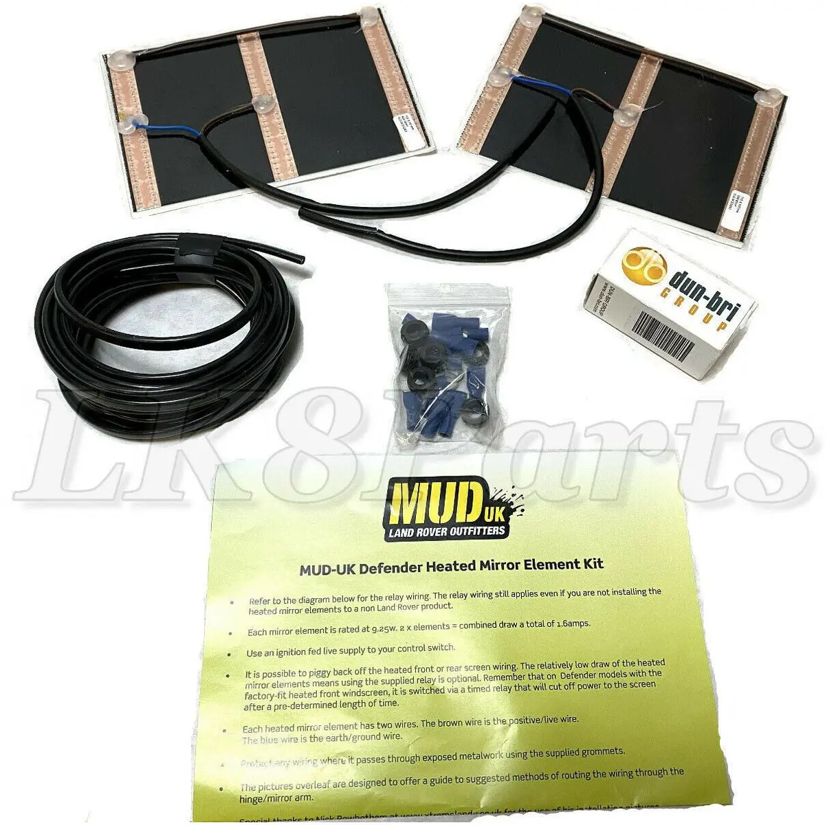 Mud Uk Defender Heated Mirror Element X 2 Plus Fitting Kit 1