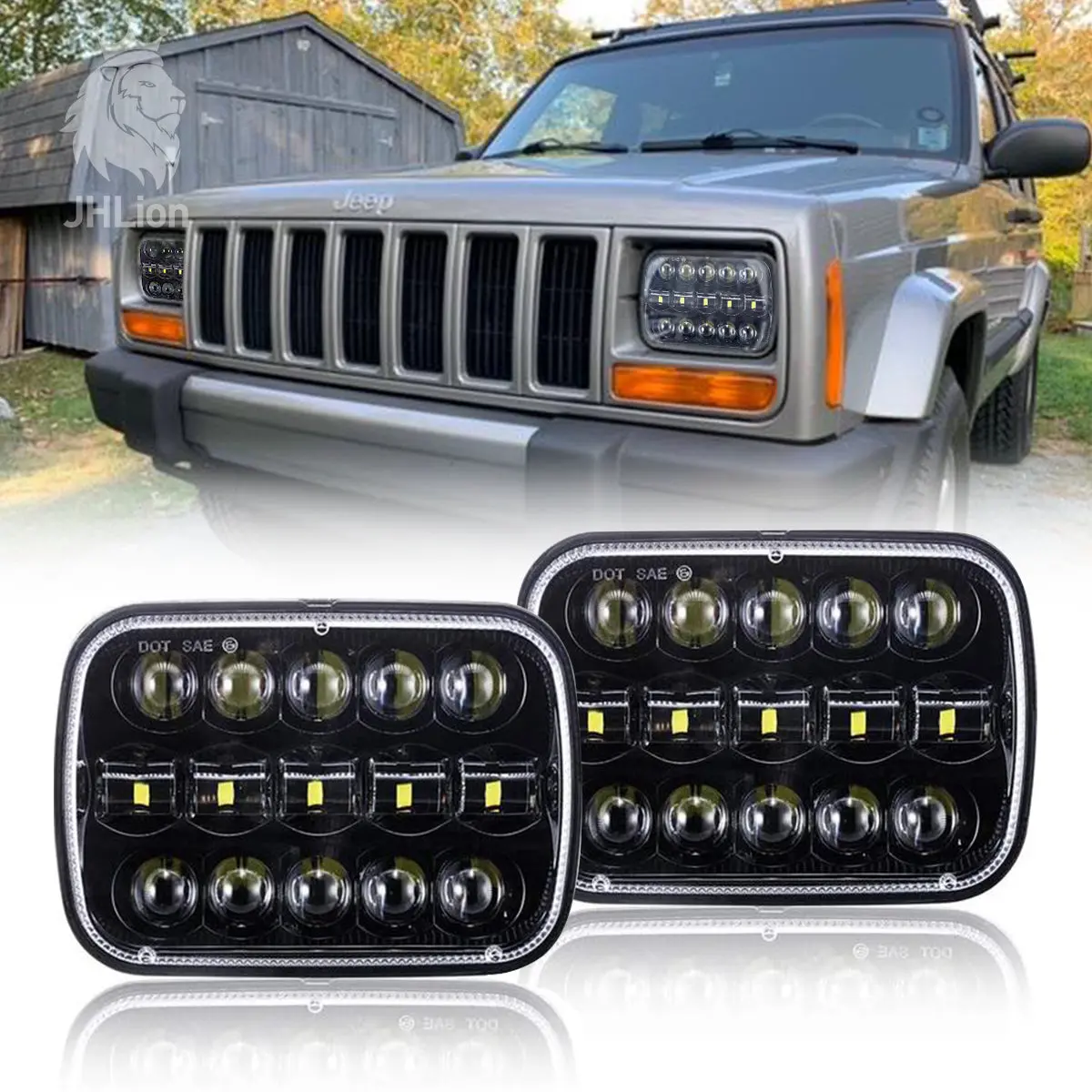 Dot 110W 5X7 Inch Led Headlights 7X6 Inch Hi/Low Led Sealed Beam Headlamp For Jeep Wrangler Yj Cherokee Xj H4 Plug H6054 Headlights H5054 6054 6052 -Black 1