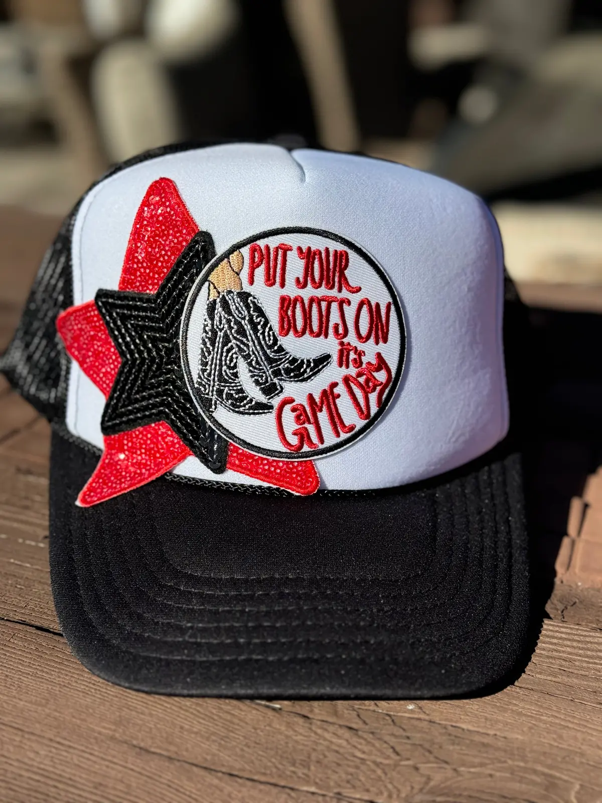 Put Your Boots On It’S Game Day Trucker Hat 1