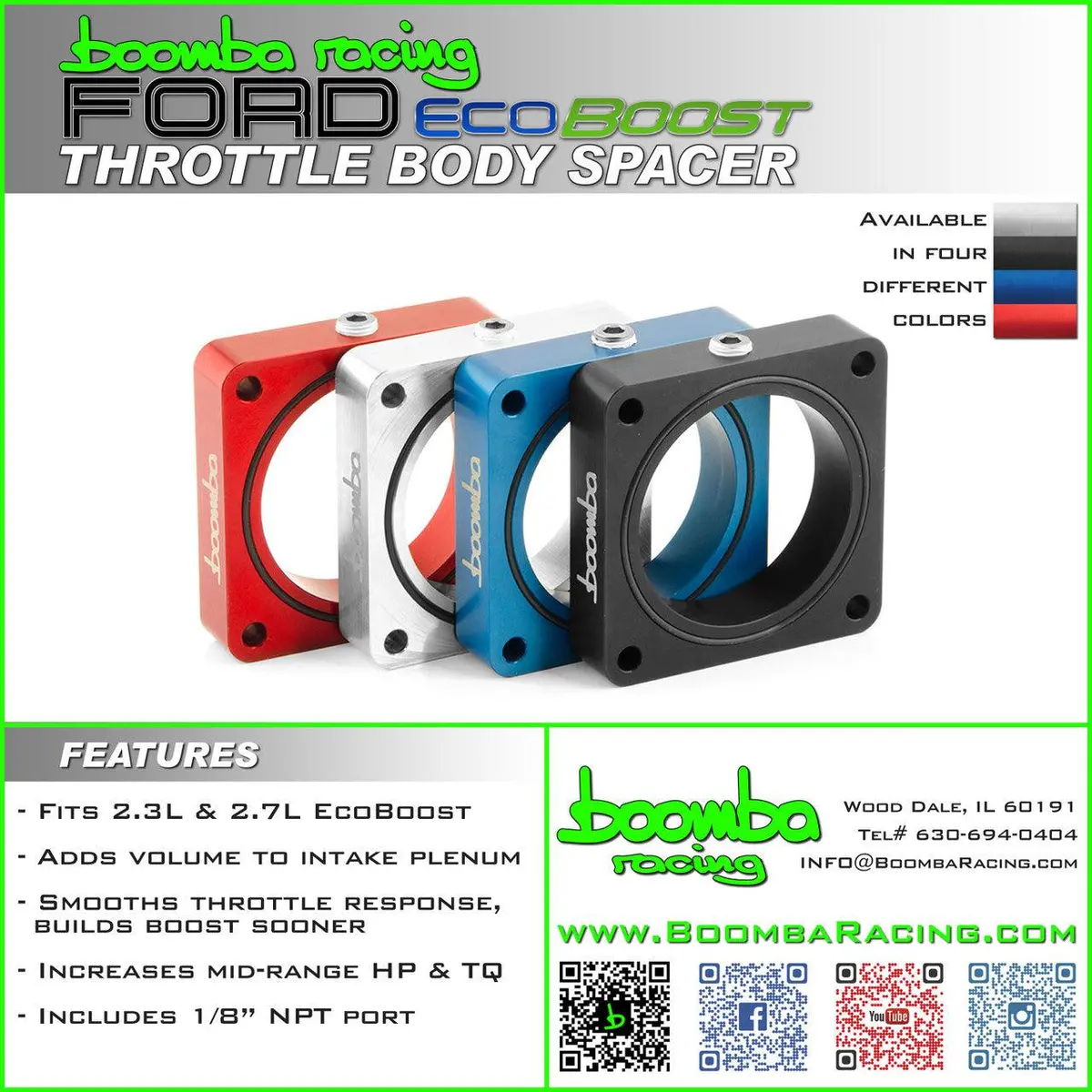 Boomba Racing 2.7L Throttle Body Spacer For 2021+ Ford Bronco - Black 2