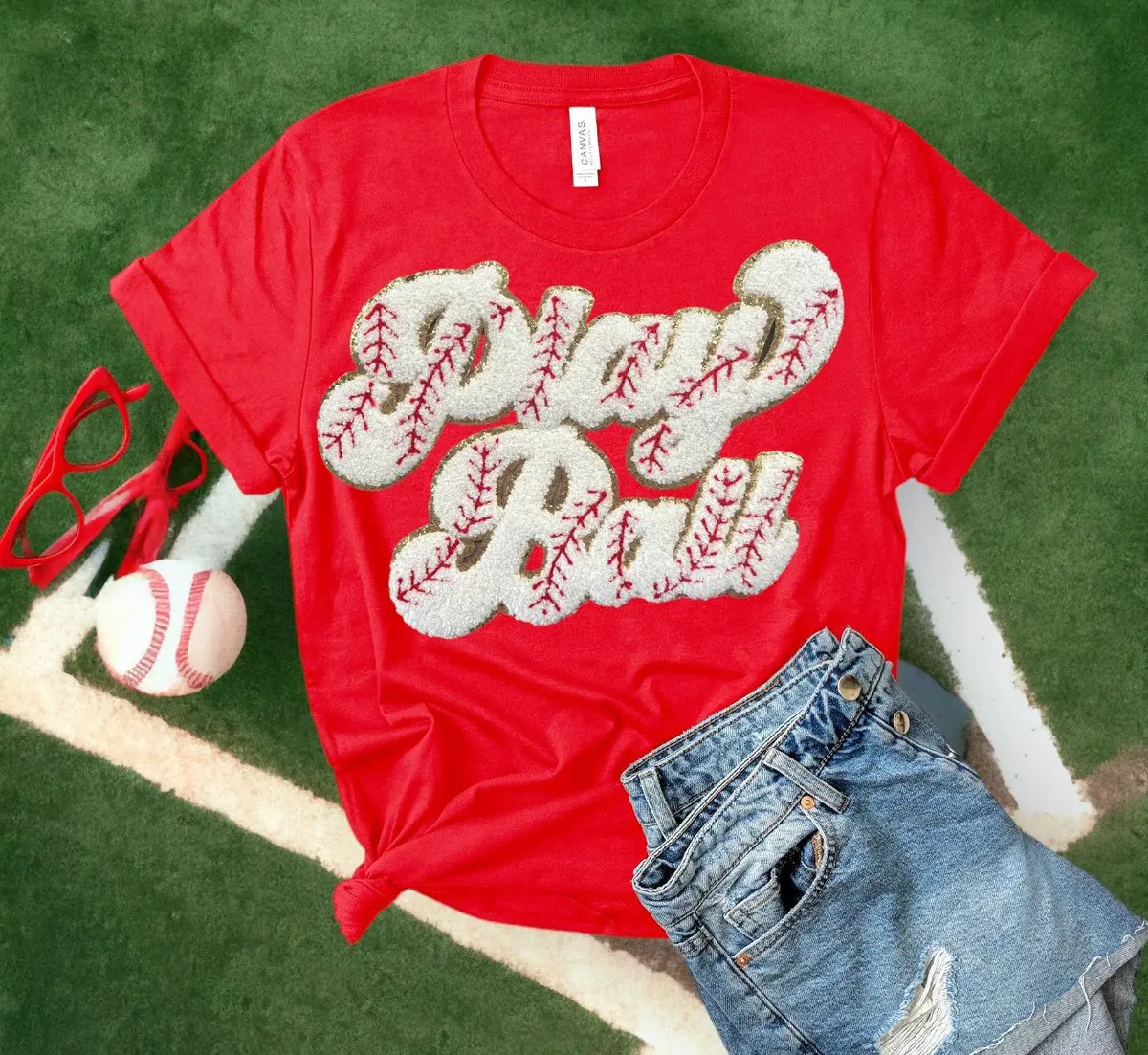 Chenille Baseball Play Ball Tanks & Tees 4