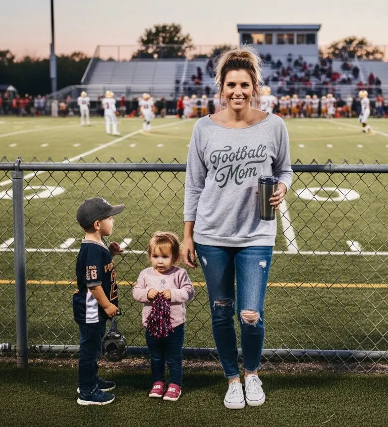 Football Mom Off-The-Shoulder Sweatshirt 1