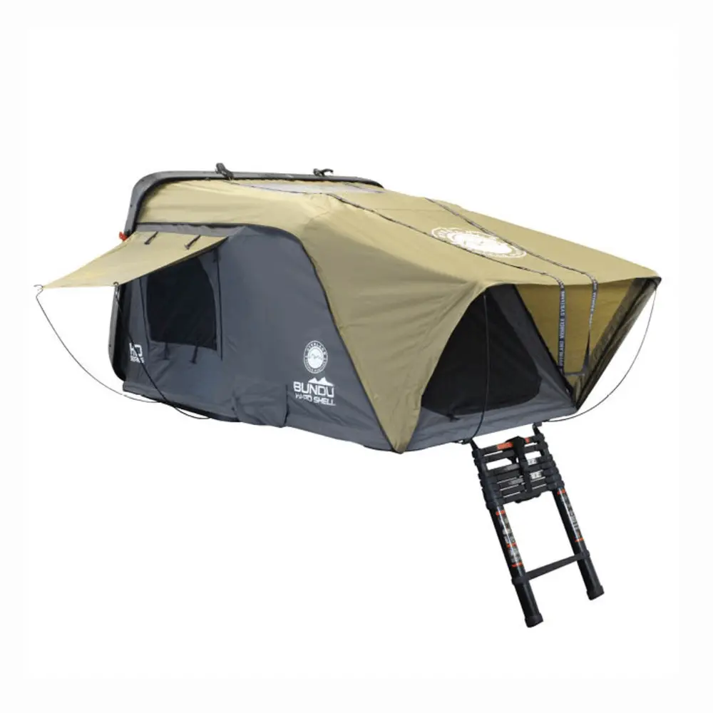 Hd Bundu Cantilever Hard Shell Roof Top Tent, Grey Body & Green Rainfly 1