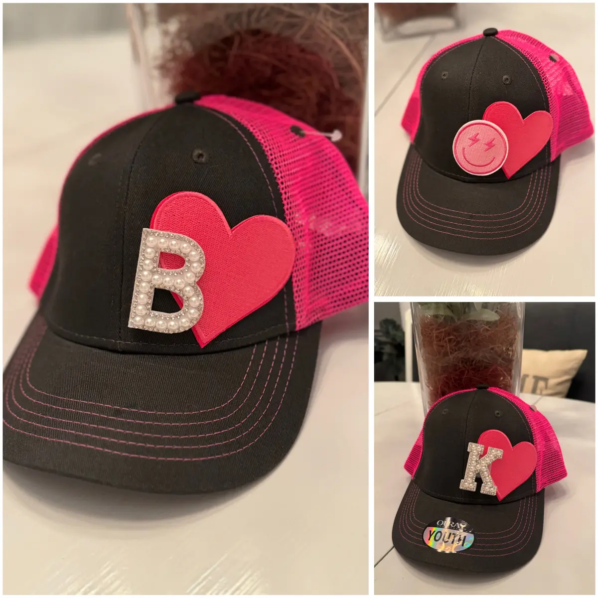 Custom Girls Pink Heart Cap (Youth) 1