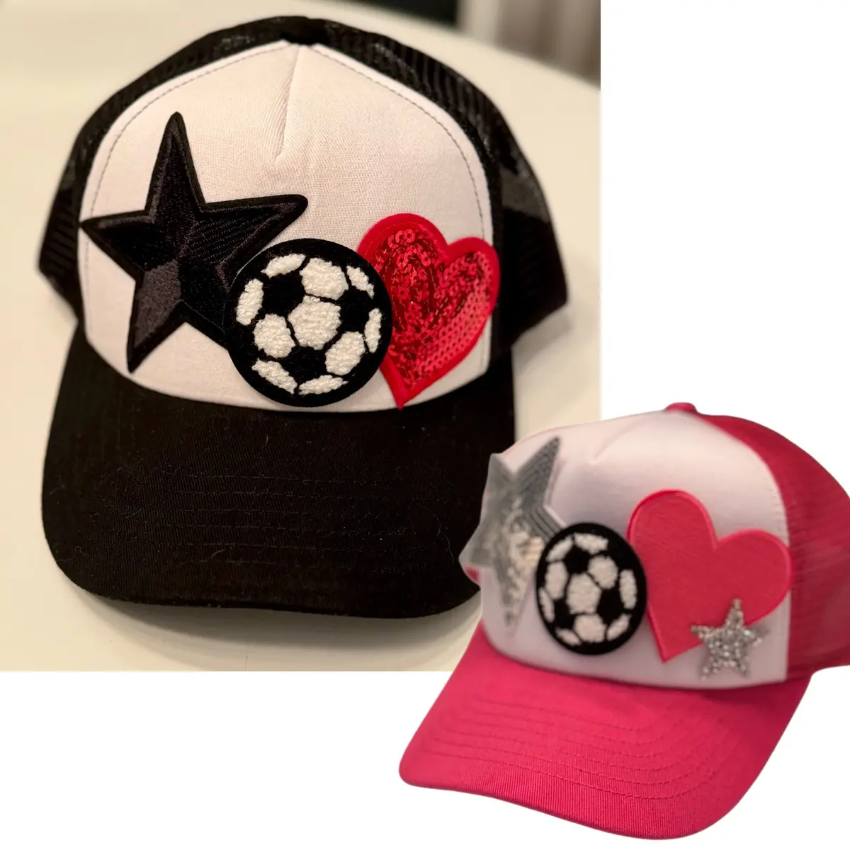 Soccer Patch Trucker Caps (Black Or Pink) 1