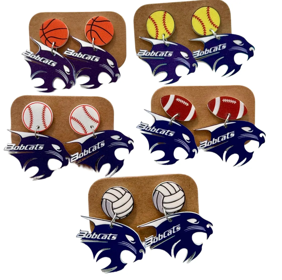 Bobcat Head Earrings (Various Sports) 1
