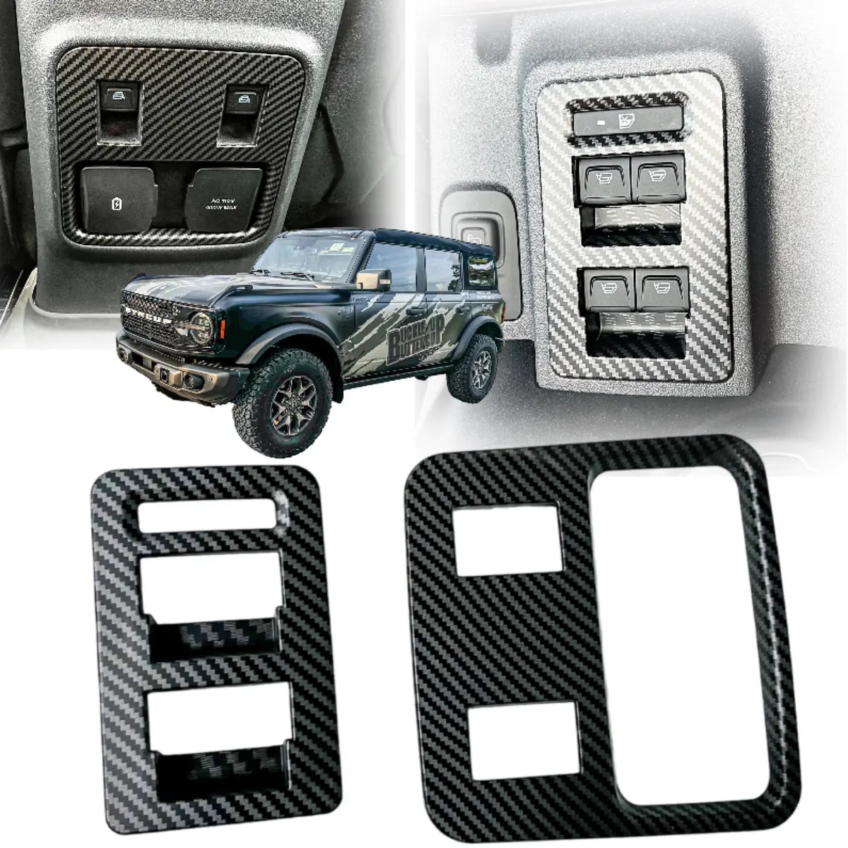 Bbm 2Pc Matte Carbon Window Switch Cover Kit For 2021-2024 Ford Bronco (4-Door) 1