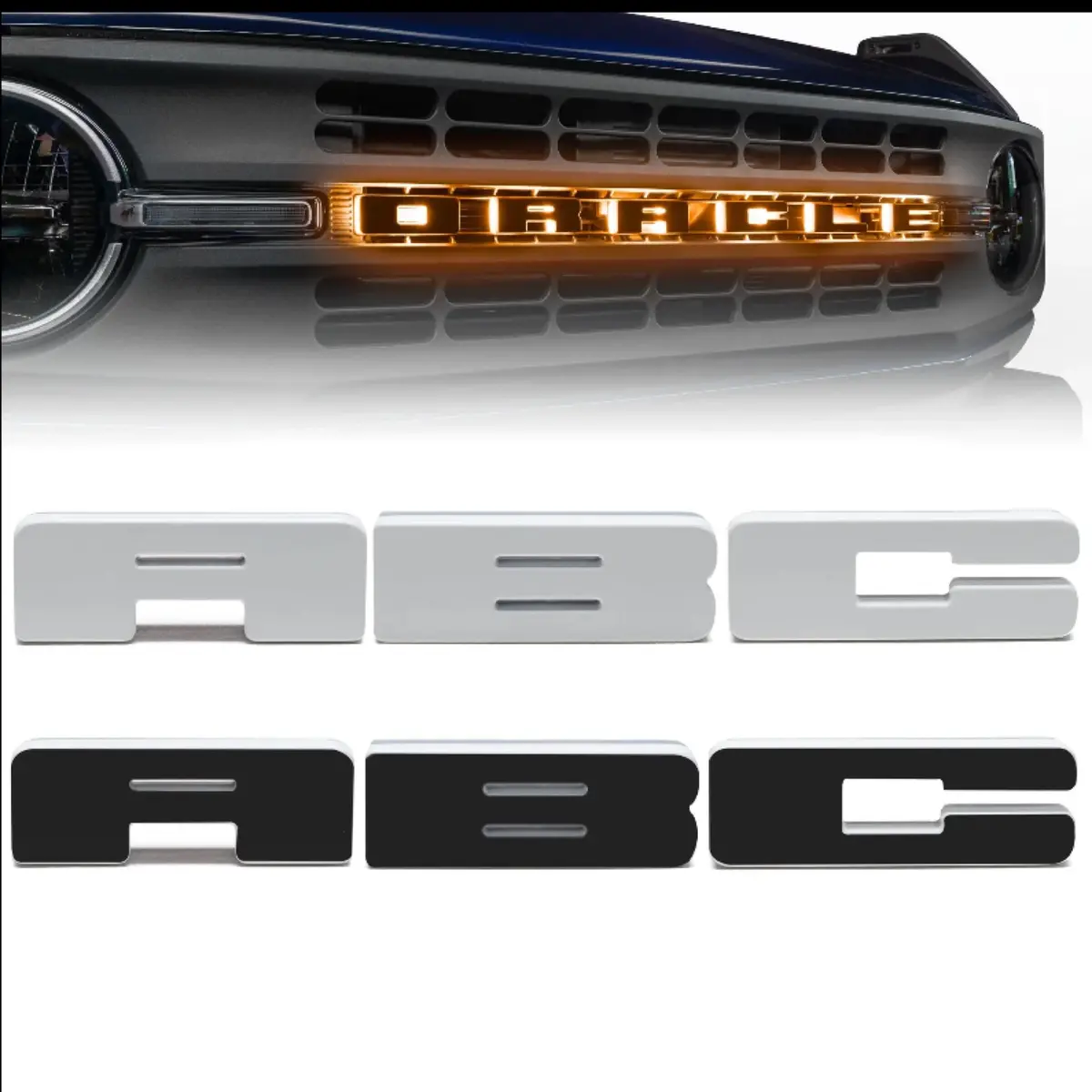 Oracle Lighting Universal Illuminated Led Letter Badges - Matte Black Letters W/ Amber Led For 2021+ Ford Bronco 1
