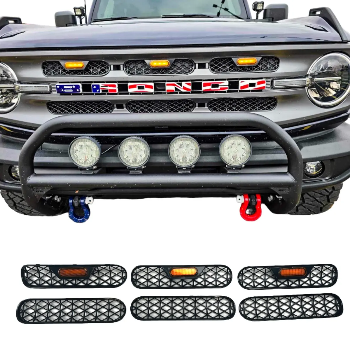 Lumen8 Grille Inserts With Amber Lighting 6Pc Set For 2021+ Ford Bronco Big Bend & Outer Banks | Bub6gobxgrille 1