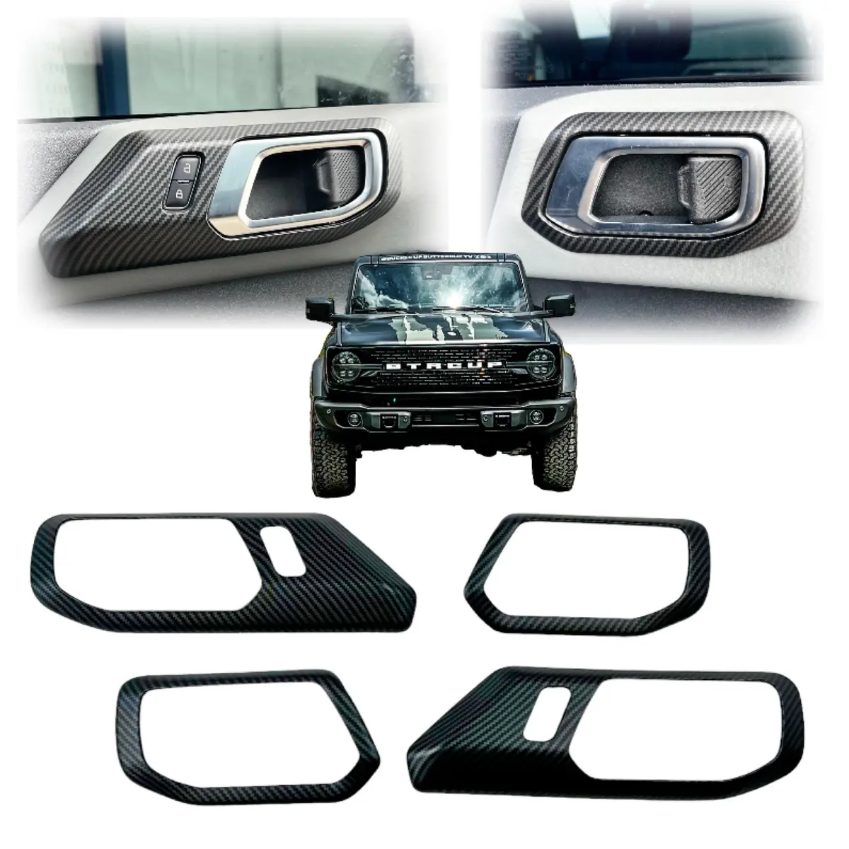 Bbm 4Pc Inner Door Handle Frame Cover For 2021+ Ford Bronco 4-Door Matte Carbon 1