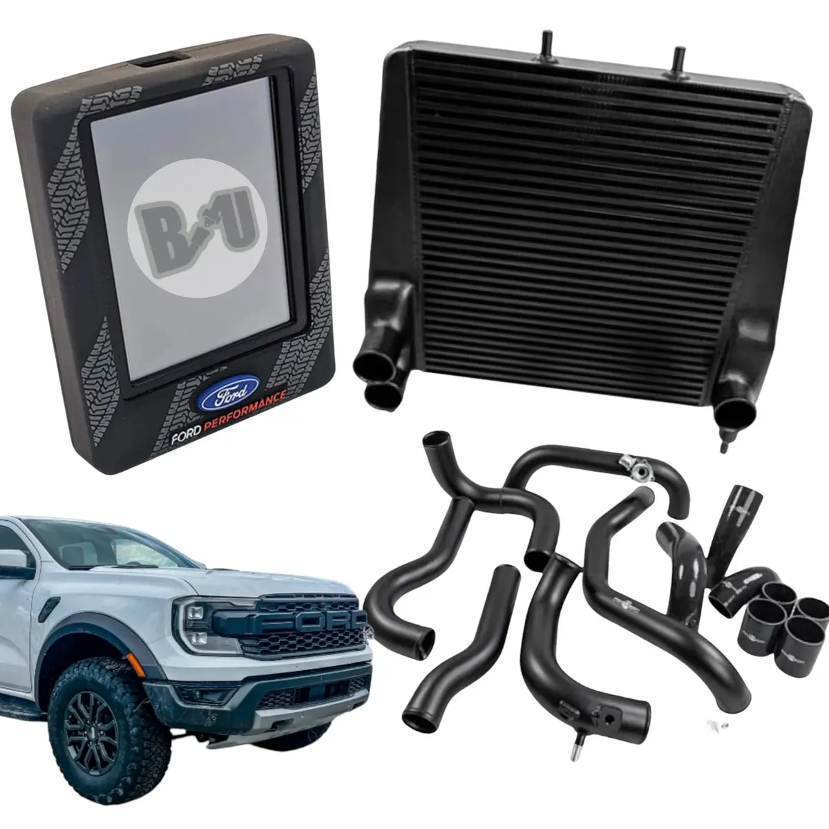 Power Package: Stage 2 Process West (Black) Charge Piping & (Black) Intercooler Kit With Ford Performance Tune For 2024+ Ranger Raptor 1