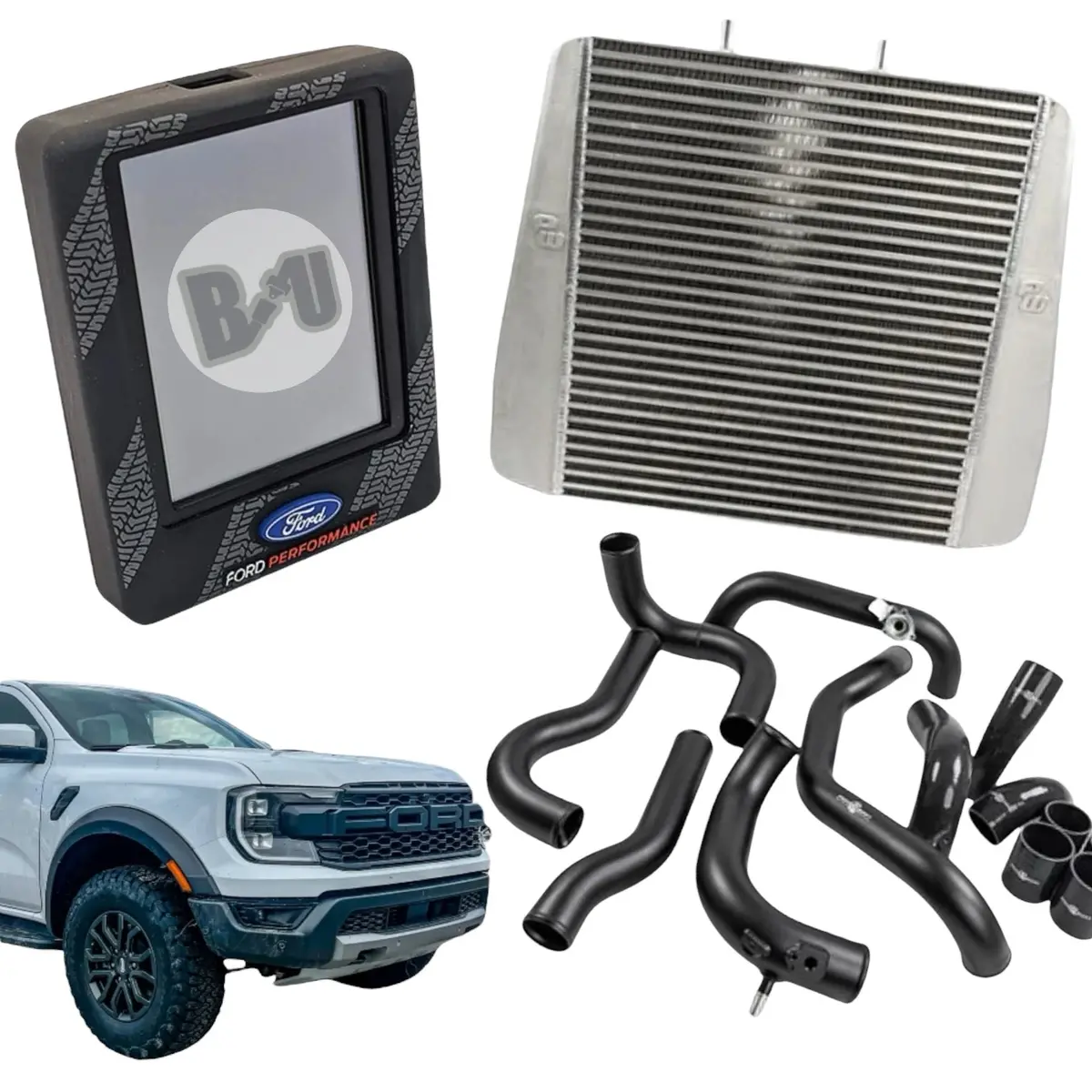 Power Package: Stage 2 Process (Black) West Charge Piping & (Silver) Intercooler Kit With Ford Performance Tune For 2024+ Ranger Raptor 1