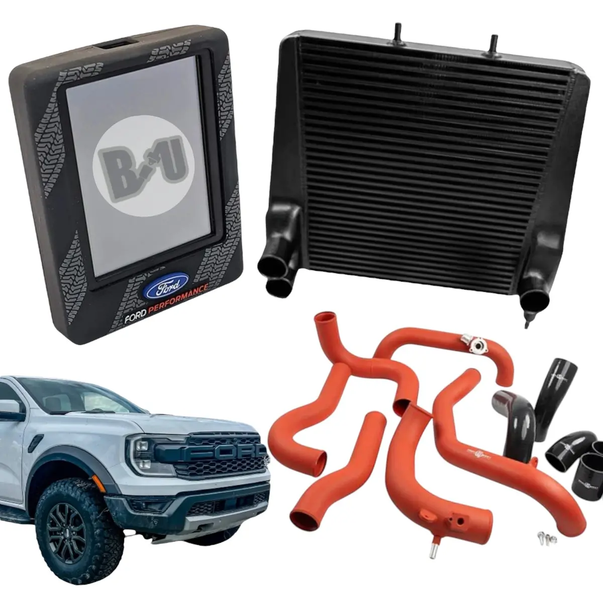 Process West & Ford Performance Power Pack (Red) Charge Piping & (Black) Intercooler Kit With Ford Performance Calibration Power Pack For 2024+ Ranger Raptor 1