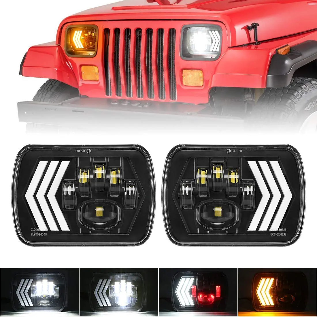2Pcs 5X7" 7X6" Headlights With White&Amber Drl Dynamic Sequential 1