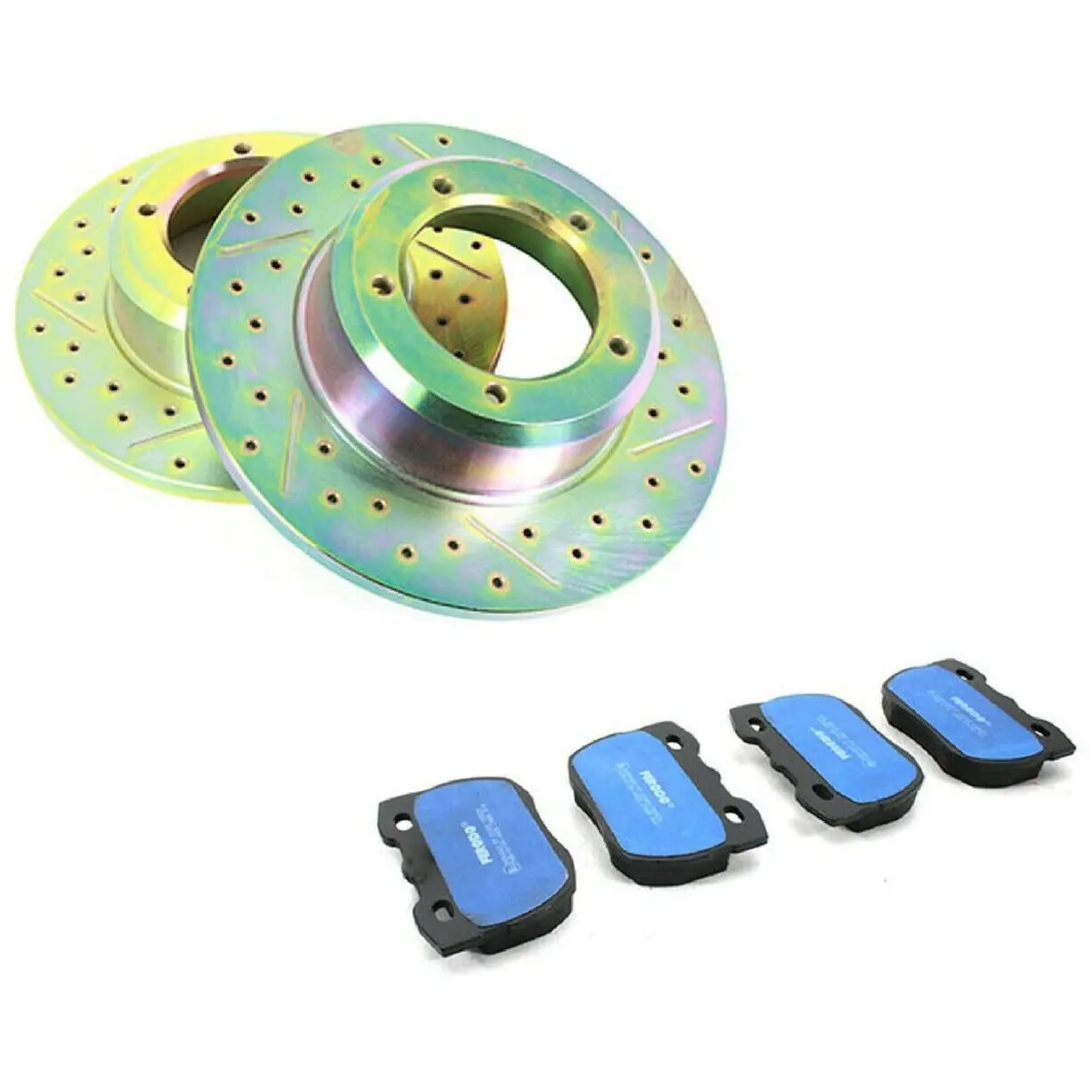 New Drilled /Grooved Performance Front Brake Discs & Ferodo Pads Set 1