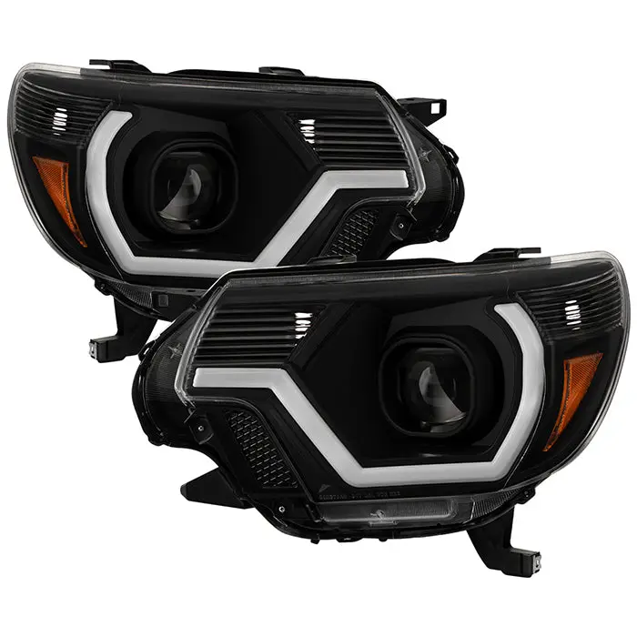 Projector Headlights With Light Bar - Black Fits 2012-2015 Toyota Tacoma 1