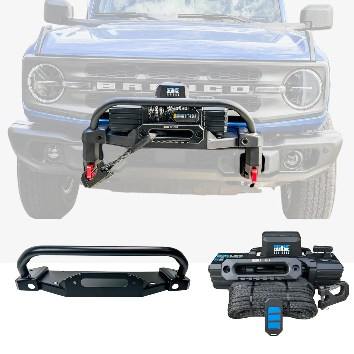 Bundle Bbm Winch Mount With Borne Off-Road 10K Lb Winch With Black Synthetic Rope 1