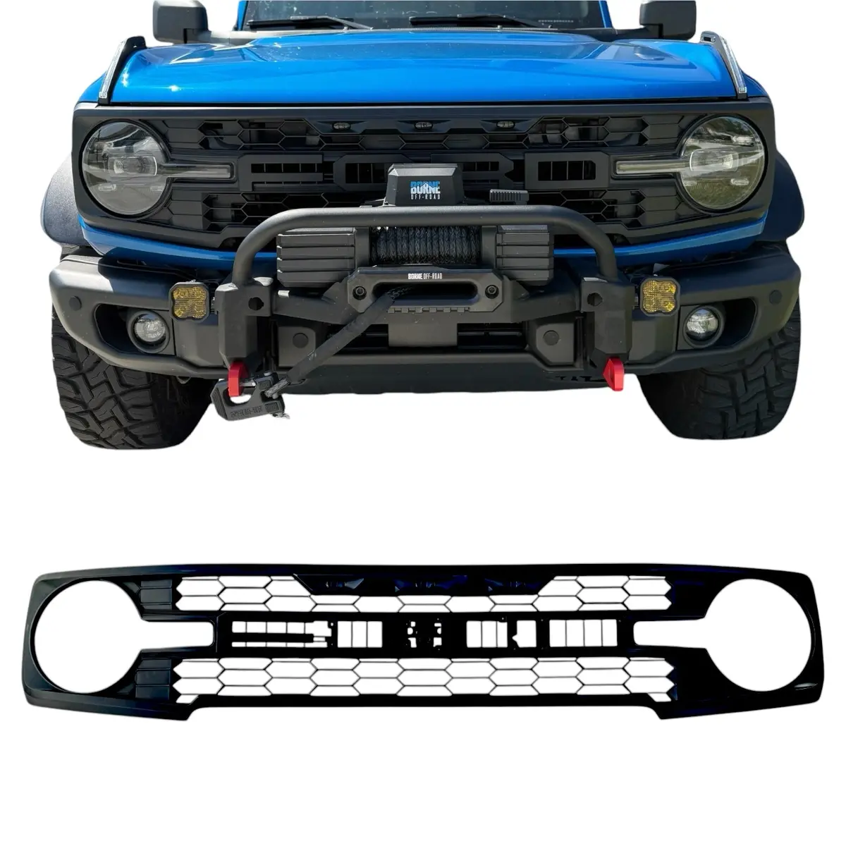 Bbm R-Style Grille Matte Black With Amber Lighting For 2021+ Ford Bronco 1