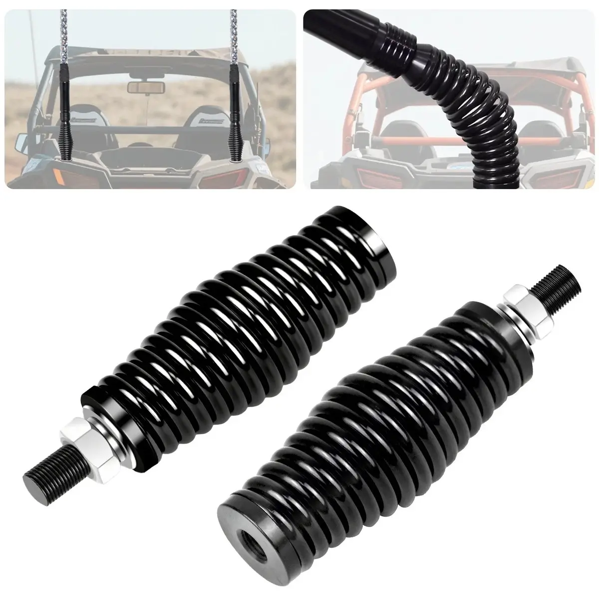 2X Spiral Whip Lights Spring Mounting Base Quick Release Antenna For Atv Utv Rzr 1