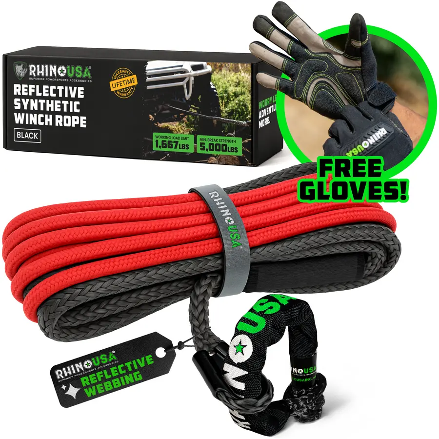 Rhino Usa Reflective Synthetic Winch Rope 3/8In X 94Ft - Black | Rg-Srwin3894-Blk 1