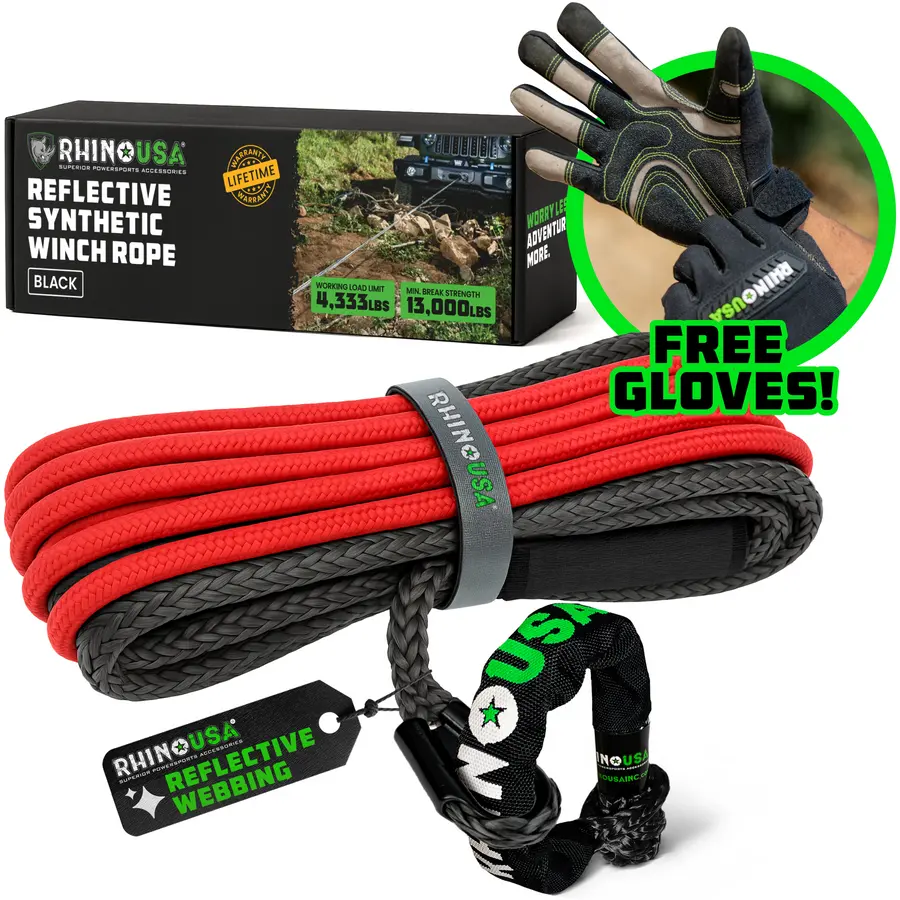 Rhino Usa Reflective Synthetic Winch Rope 1/4In X 50Ft - Black | Rg-Srwin1450-Blk 1