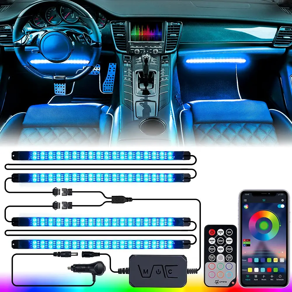 Xprite 4Pc Celestial Series Double Row Rgb Led Interior Car Light Set - Bluetooth And Remote Control 2
