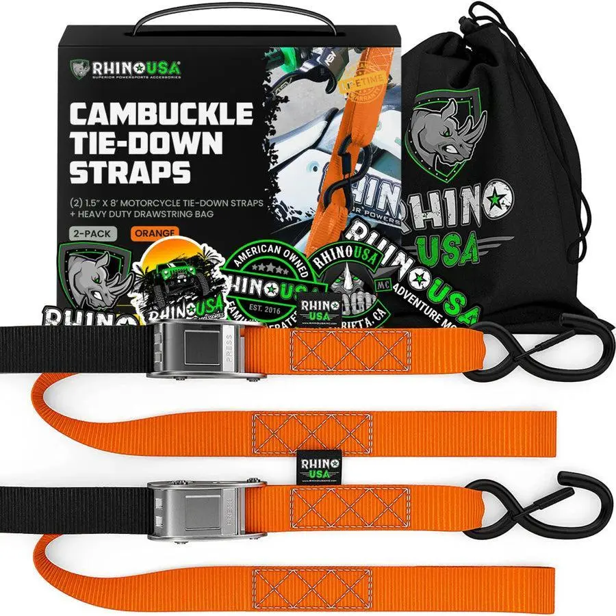 Rhino Usa Cambuckle Motorcycle Tiedown Straps 2-Pack (Orange) 1.5In X 8Ft | Rno-Camsoft-Org 1