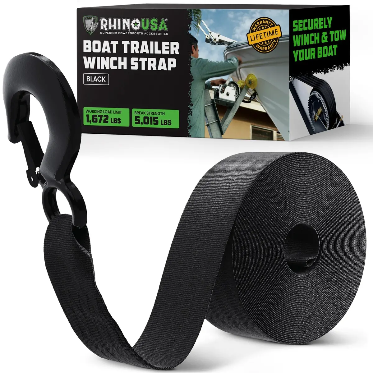 Rhino Usa 2In X 20Ft Boat Winch Strap With Hook | Rno-Wnch-Strp 1