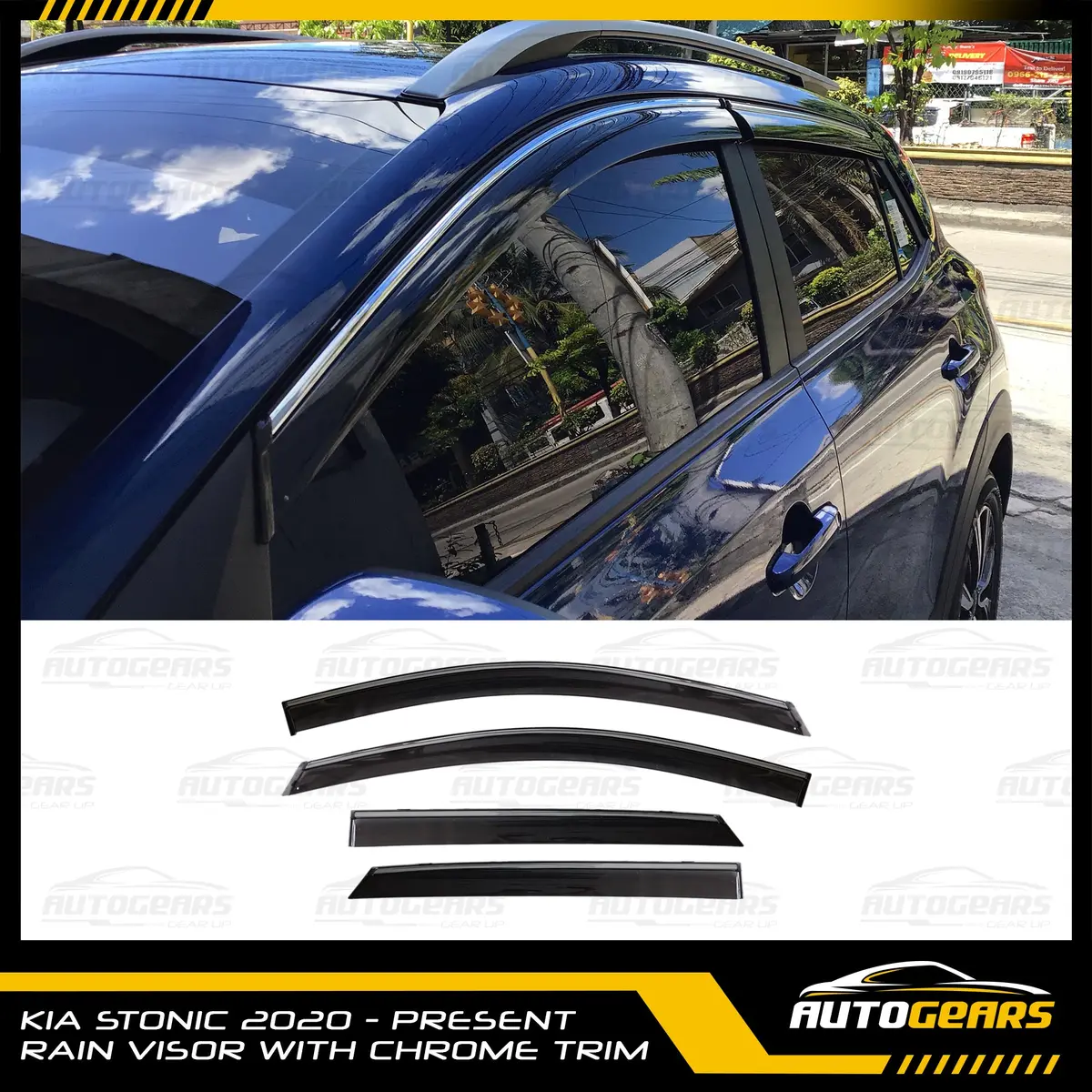 Kia Stonic (2020 - 2024) Rain Visor With Chrome Trim 1
