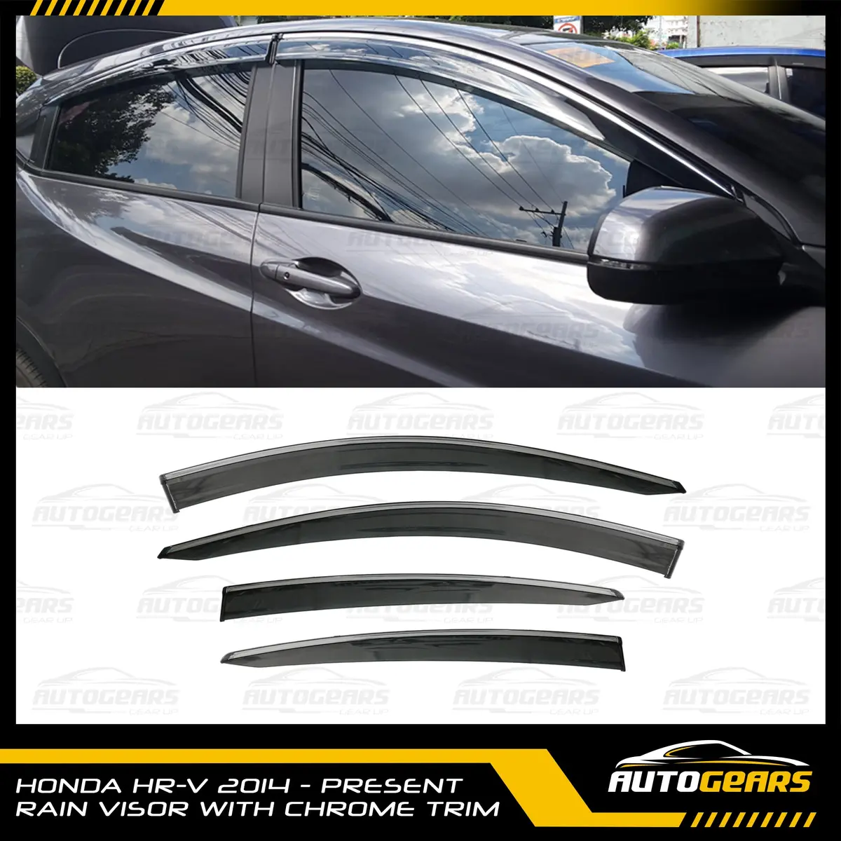 Honda Hr-V (2014 - 2021) Rain Visor With Chrome Trim 1