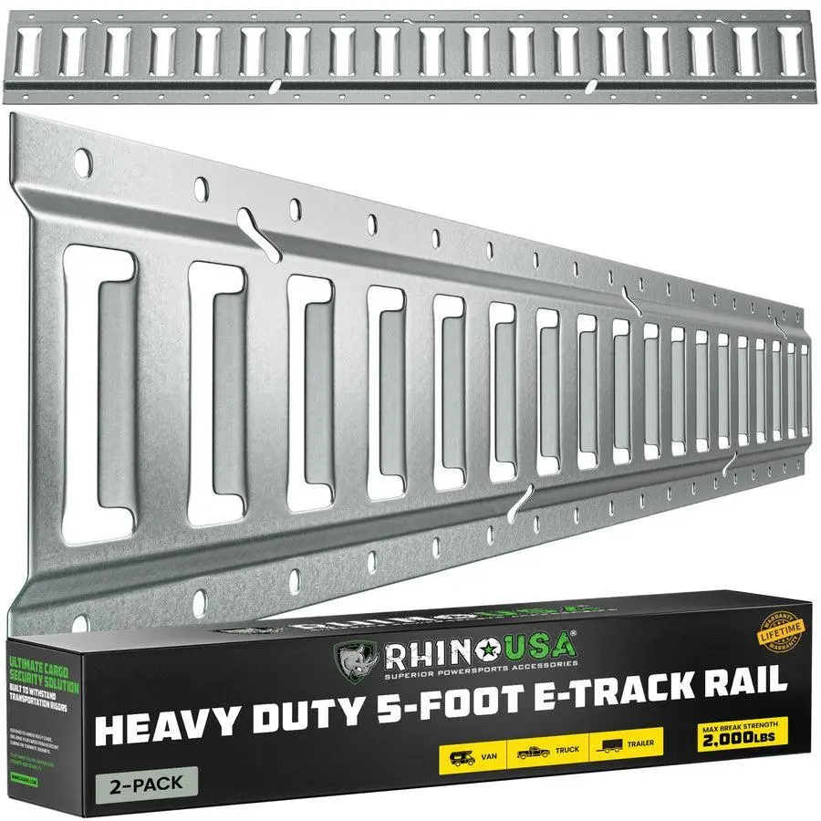 Rhino Usa 5Ft E-Track Tie-Down Rails, Silver (2 Pack) | Td-Etrail5-2Pk-Svr 1