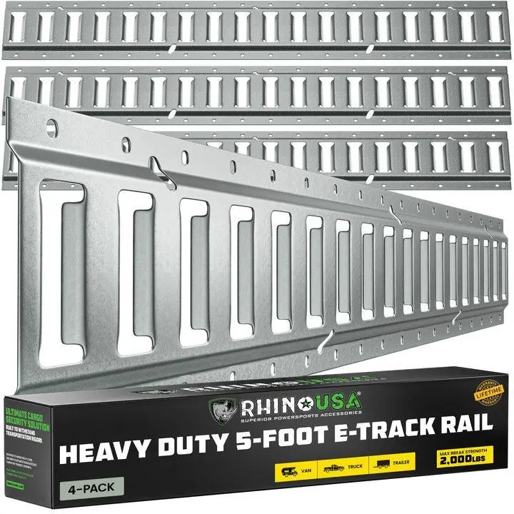 Rhino Usa 5Ft E-Track Tie-Down Rails, Silver (4 Pack) | Td-Etrail5-4Pk-Svr 1