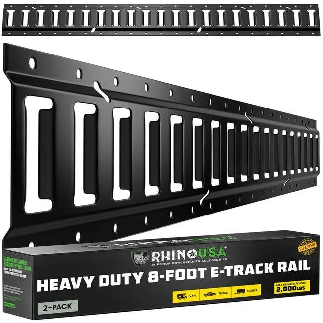 Rhino Usa 8Ft E-Track Tie-Down Rails, Black (2 Pack) | Td-Etrail8-2Pk-Blk 1