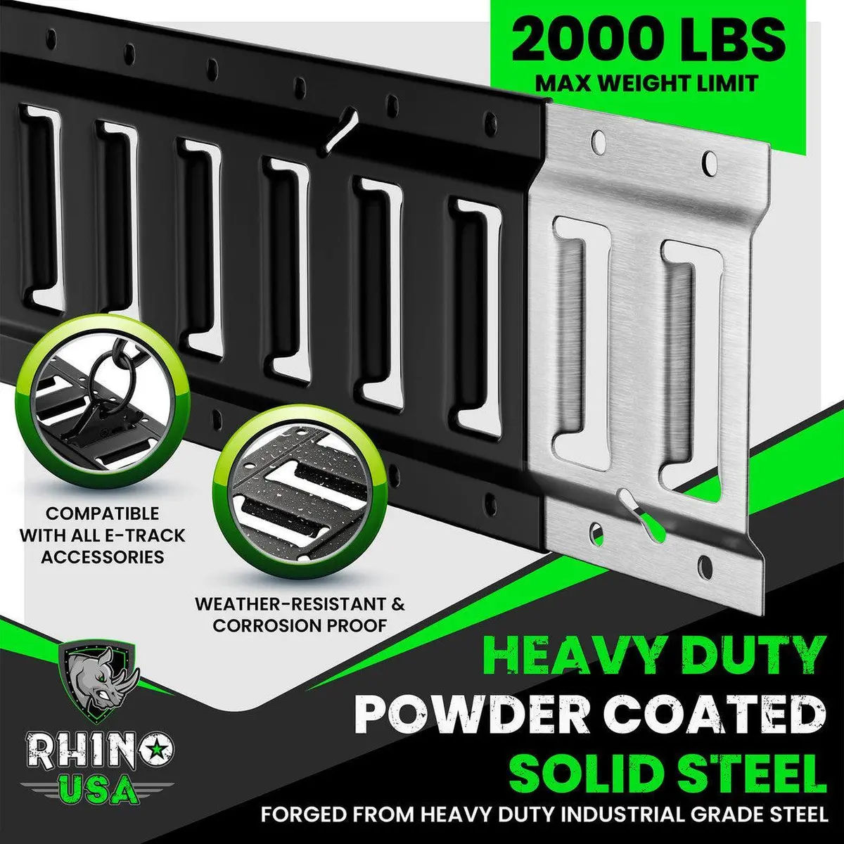 Rhino Usa 8Ft E-Track Tie-Down Rails, Black (4 Pack) | Td-Etrail8-4Pk-Blk 2