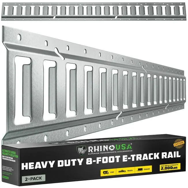 Rhino Usa 8Ft E-Track Tie-Down Rails, Silver (2 Pack) | Td-Etrail8-2Pk-Svr 1