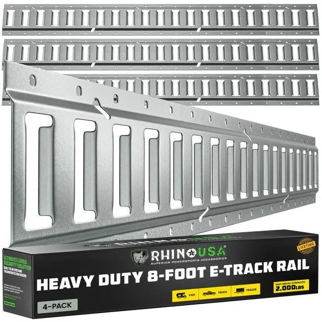 Rhino Usa 8Ft E-Track Tie-Down Rails, Silver (4 Pack) | Td-Etrail8-4Pk-Svr 1